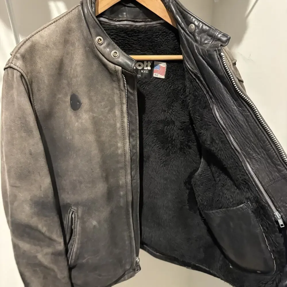 Vintage Schott 141 Cowhide Leather Cafe Racer Motorcycle Jacket Size 42 USA FADE